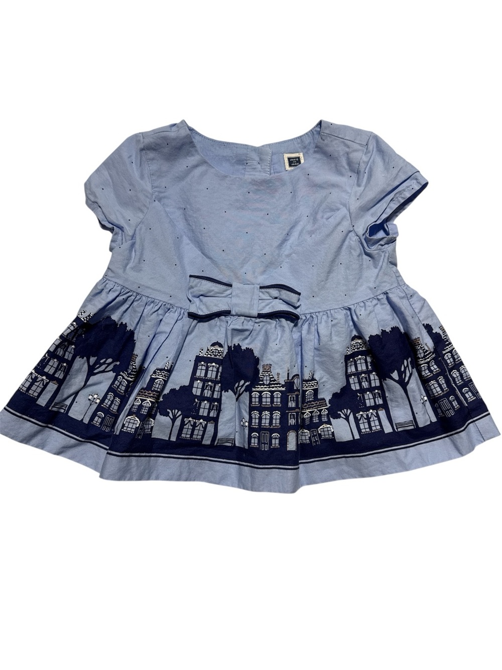 Janie and Jack Blue Cityscape Skyline‎ Bow Dress 18-24M